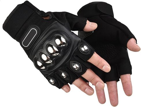 Tactical Gloves for Men and Women - Steel Fingerless Motorcycle Gloves With Hard Knuckle Shell - Leather Riding for Shooting, Cycling, Paintball, Driving, and Hunting in Saudi Arabia
