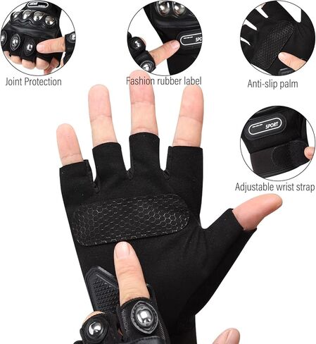 Tactical Gloves for Men and Women - Steel Fingerless Motorcycle Gloves With Hard Knuckle Shell - Leather Riding for Shooting, Cycling, Paintball, Driving, and Hunting in Saudi Arabia