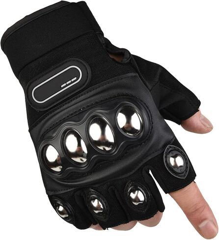 Tactical Gloves for Men and Women - Steel Fingerless Motorcycle Gloves With Hard Knuckle Shell - Leather Riding for Shooting, Cycling, Paintball, Driving, and Hunting in Saudi Arabia
