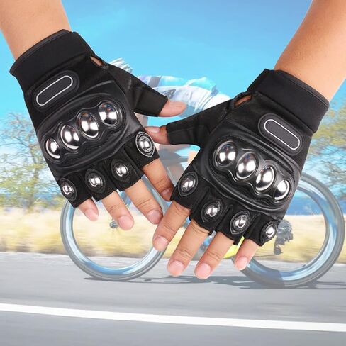 Tactical Gloves for Men and Women - Steel Fingerless Motorcycle Gloves With Hard Knuckle Shell - Leather Riding for Shooting, Cycling, Paintball, Driving, and Hunting in Saudi Arabia