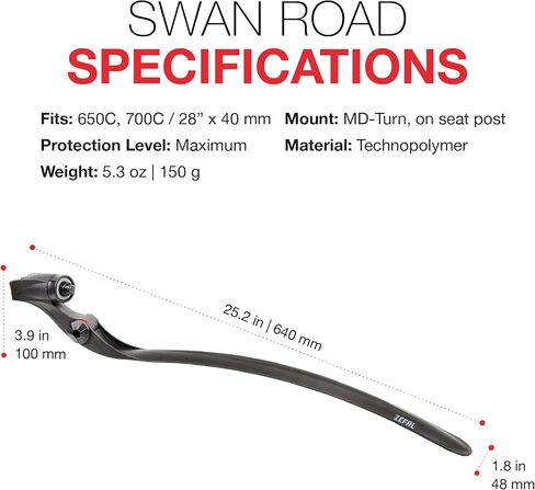 Zefal Swan-R Rear Mudguard – Road Bike Fender for 650C/700C/28" Wheels – MD-Turn Seatpost Mount, Technopolymer Construction, Max Tire Width 40mm, Lightweight 150g in Saudi Arabia