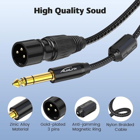 XLR ذكر إلى 1/4، TRS إلى 6.35 مم 2 حزم من موصلات النايلون المطلية بالذهب، كابل ذكر ربع بوصة إلى XLR ذكر لمكبرات الصوت، والخلاطات، ومكبرات الصوت - 10 أقدام in Kuwait