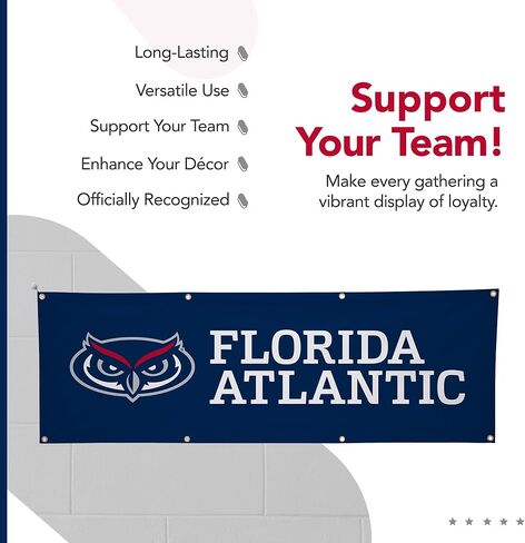 Florida Atlantic Owls College Sports Printed Polyester Banner - NCAA Licensed - Hanging Graduation Decoration - School Banner (Navy Blue, White) (2' x 6') in Saudi Arabia