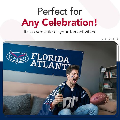 Florida Atlantic Owls College Sports Printed Polyester Banner - NCAA Licensed - Hanging Graduation Decoration - School Banner (Navy Blue, White) (2' x 6') in Saudi Arabia