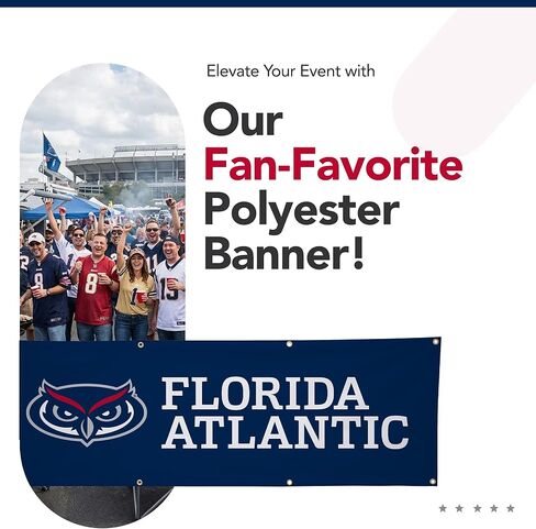 Florida Atlantic Owls College Sports Printed Polyester Banner - NCAA Licensed - Hanging Graduation Decoration - School Banner (Navy Blue, White) (2' x 6') in Saudi Arabia