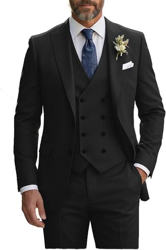 Mens Suit Slim Fit 3 Piece Double Breasted Vest Suit Blazer Vest and Pants in Kuwait