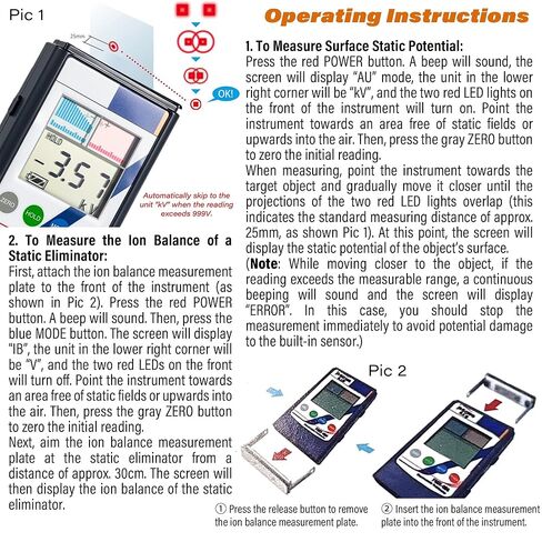 FMX-004 Static Meter, Non-Contact Electrostatic Field Meter, Portable ESD Tester with Ground Lead, Rechargeable Battery, Digital + Bar-Graph Display, Charge Plate, Range 0-30kV in Saudi Arabia