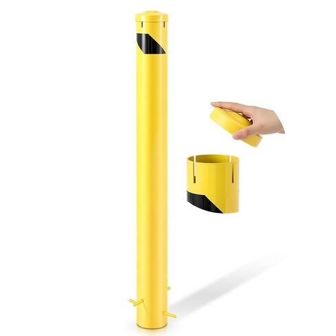 قطعة واحدة من Blulu عمود حاجز أمان للصب في مكانه، 46 بوصة، حاجز فولاذي شديد التحمل 4-1/2 بوصة OD مع غطاء قابل للإزالة، موقف سيارات مطلي بمسحوق أصفر وحاجز مروري in Kuwait