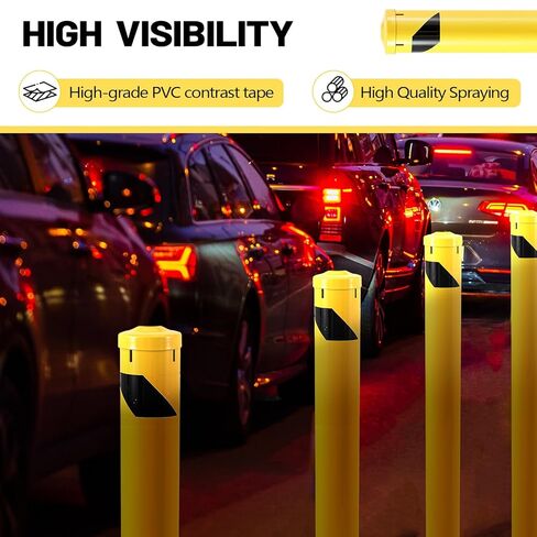 قطعة واحدة من Blulu عمود حاجز أمان للصب في مكانه، 46 بوصة، حاجز فولاذي شديد التحمل 4-1/2 بوصة OD مع غطاء قابل للإزالة، موقف سيارات مطلي بمسحوق أصفر وحاجز مروري in Kuwait