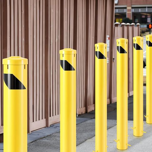 قطعة واحدة من Blulu عمود حاجز أمان للصب في مكانه، 46 بوصة، حاجز فولاذي شديد التحمل 4-1/2 بوصة OD مع غطاء قابل للإزالة، موقف سيارات مطلي بمسحوق أصفر وحاجز مروري in Kuwait