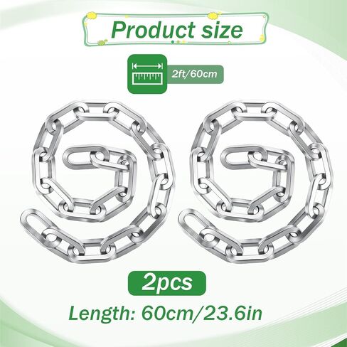 2 Pack Gate Chains for Outdoor Fence 2ft x 1/4" Metal Chain Fence Lock Rustproof Metal Gate Latch Chains Carbon Steel Chain for Garden, Yard, Barn(Silver, No Lock) in Saudi Arabia