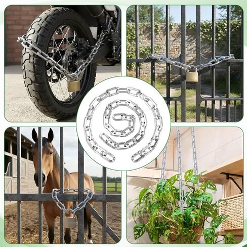2 Pack Gate Chains for Outdoor Fence 2ft x 1/4" Metal Chain Fence Lock Rustproof Metal Gate Latch Chains Carbon Steel Chain for Garden, Yard, Barn(Silver, No Lock) in Saudi Arabia