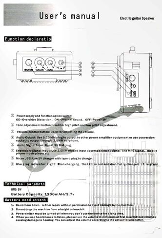 مضخم جيتار كهربائي قابل لإعادة الشحن بقدرة 5 وات، مضخم جيتار خارجي محمول مع بطارية مدمجة للتمرين وأداء الشارع in Kuwait