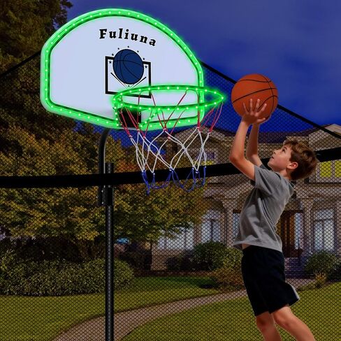 Trampoline Basketball Hoop with Solar Lights, Basketball Hoop for Trampoline Fits Diameter 25mm - 32mm Straight & Curved Pole,Universal Trampoline Basketball Hoop Attachment with Ball and Pump in Saudi Arabia