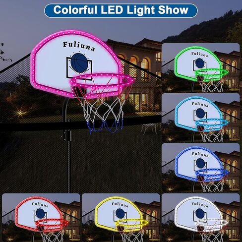 Trampoline Basketball Hoop with Solar Lights, Basketball Hoop for Trampoline Fits Diameter 25mm - 32mm Straight & Curved Pole,Universal Trampoline Basketball Hoop Attachment with Ball and Pump in Saudi Arabia