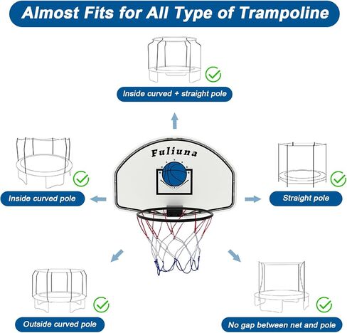 Trampoline Basketball Hoop with Solar Lights, Basketball Hoop for Trampoline Fits Diameter 25mm - 32mm Straight & Curved Pole,Universal Trampoline Basketball Hoop Attachment with Ball and Pump in Saudi Arabia