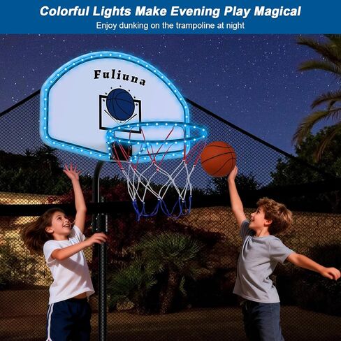 Trampoline Basketball Hoop with Solar Lights, Basketball Hoop for Trampoline Fits Diameter 25mm - 32mm Straight & Curved Pole,Universal Trampoline Basketball Hoop Attachment with Ball and Pump in Saudi Arabia