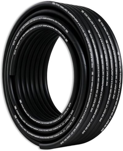 50Ft 3/4 inch Hydraulic Hose, 3110Psi Coiled Hydraulic Line With 2 High-Tensile Steel Wire Braid,Rubber Flexible Oil Hose -20°C to 140°C in Saudi Arabia