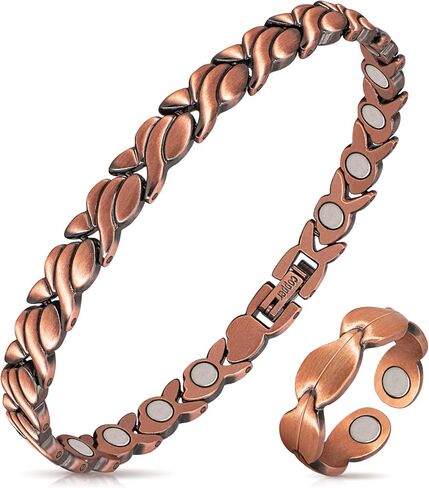 أساور نحاسية للنساء، أساور مغناطيسية من النحاس النقي بنسبة 99.99% وحلقات مغناطيسية مع مغناطيس غاوس 3500، هدية مجوهرات مع أداة تغيير الحجم in Kuwait