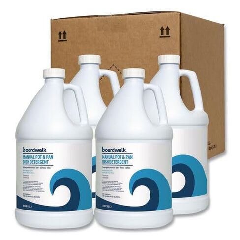 Boardwalk Commercial Liquid Dish Soap, 1 Gallon Bottle, 4-Pack, Fresh Scent, Grease Cutting, Mild on Hands, Neutral pH, Long Lasting Suds, Made in the USA in Saudi Arabia