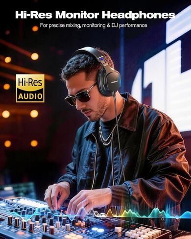 NUBWO Studio Headphones Wired, Hi-Res Over Ear Headphones with 3.5/6.35mm Detachable Jack, 180° Flip Earpads, 45mm Drivers Professional Monitor Headsets for Mixing, DJ, Recording, Guitar, Piano-HD01 in Kuwait