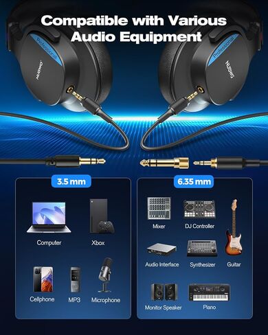 NUBWO Studio Headphones Wired, Hi-Res Over Ear Headphones with 3.5/6.35mm Detachable Jack, 180° Flip Earpads, 45mm Drivers Professional Monitor Headsets for Mixing, DJ, Recording, Guitar, Piano-HD01 in Kuwait