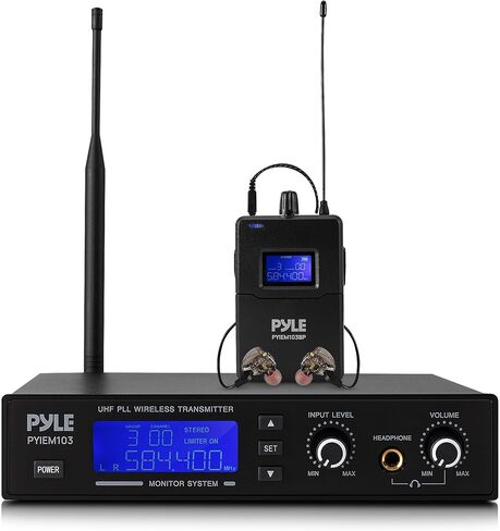 نظام مراقبة داخل الأذن اللاسلكي من بايل - Pro Metal IEM مع جهاز استقبال Bodypack، ترددات 220، مدخلات ستيريو L&R، مخرج أحادي، نطاق 164 قدم، إلغاء الضوضاء السلبية للمسرح، الاستوديو، الأداء المباشر in Saudi Arabia