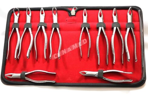New German Stainless 10 Pcs Dental Extraction Extracting Forceps Include NO150 151 23 150A 151A 150AS 150XAS 150S 151S 23S with Zipper Pouch CYNAMED in Kuwait