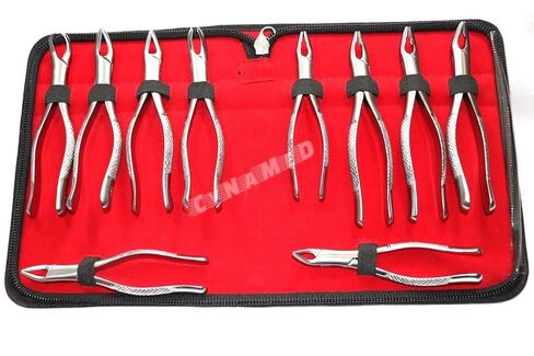 New German Stainless 10 Pcs Dental Extraction Extracting Forceps Include NO150 151 23 150A 151A 150AS 150XAS 150S 151S 23S with Zipper Pouch CYNAMED in Kuwait