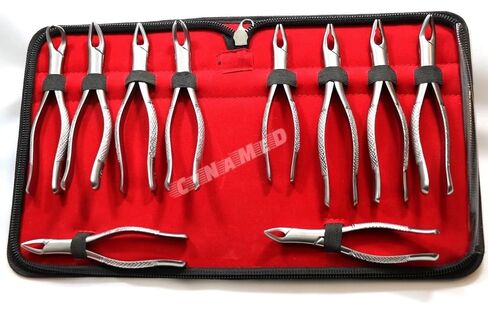 New German Stainless 10 Pcs Dental Extraction Extracting Forceps Include NO150 151 23 150A 151A 150AS 150XAS 150S 151S 23S with Zipper Pouch CYNAMED in Kuwait