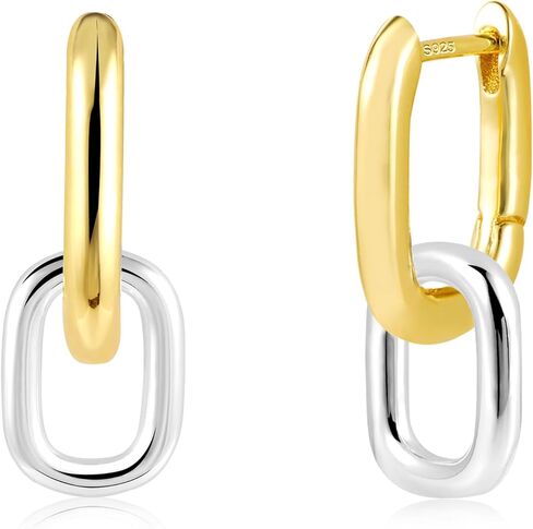 14K اثنين من لهجة الذهب أقراط الحلقة الفضية للنساء قطرة استرخى مشبك ورق أقراط للتحويل ربط أقراط على شكل سلسلة لفتاة in Kuwait