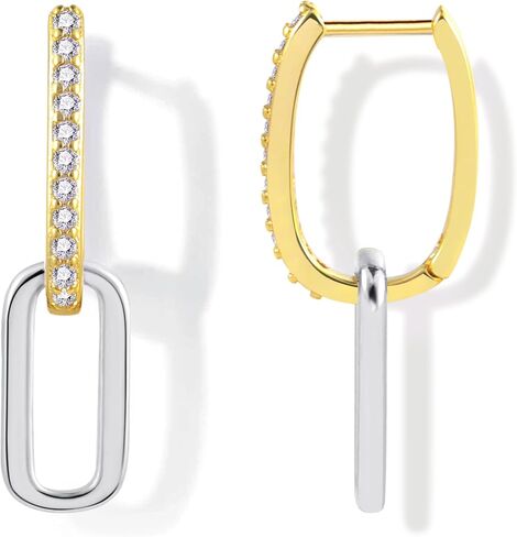 14K Two Tone Gold Silver Hoop Earrings for Women Drop Dangle Paperclip Earrings Convertible Link Chain Earrings in Kuwait