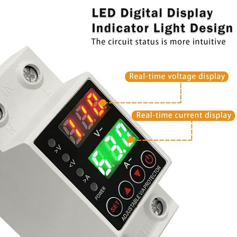 واقي الجهد الذكي 63 أمبير، قابل للتعديل للجهد الزائد والجهد المنخفض، شاشة LCD، إعداد وقت التأخير، مثبت خرج الجهد لأجهزة المكتب المنزلية، سكة DIN قابلة للتركيب in Kuwait