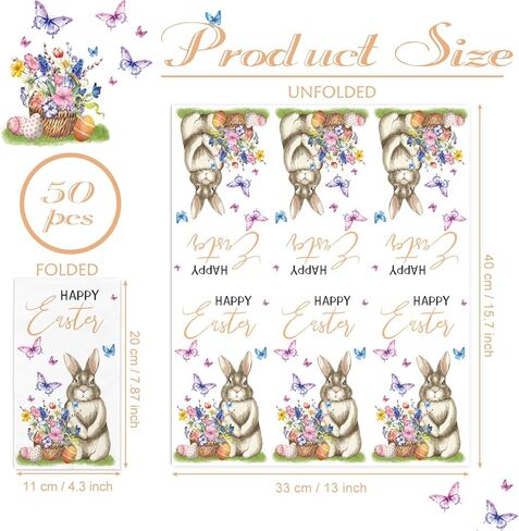 100 Happy Easter Napkins Easter Disposable Paper Decorative Guest Napkins, Watercolor Easter Bunny Flower Hand Towel for Table Decor Party Lunch Dinner Kitchen Bathroom in Kuwait