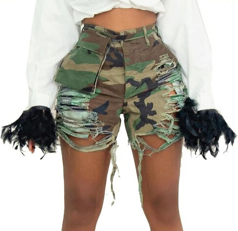 Seltaon Women’s Camo Cargo Shorts Casual High Waisted Ripped Frayed Camouflage Shorts Army Fatigue Shorts with Pockets in Saudi Arabia