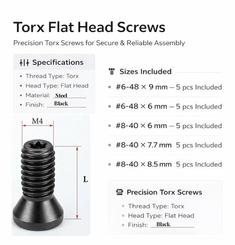 5 PC of Each Size #6-48 Length 6mm/8mm, #8-40 Length 6mm/7.7mm/8.5mm Black Oxide T-15 Star Drive Weaver Oval Head Gun Screws Used for Mounting Scope Bases and Rings on Rifles in Saudi Arabia