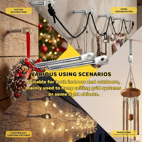 120 قطعة من البراغي الخشبية المطلية بالزنك مقاس 1/4 بوصة × 3 بوصة مع قطعة واحدة من مجموعة رؤوس السائق سريعة التثبيت مقاس 2-5/8 بوصة، ومراسي شديدة التحمل ومسامير العين لربط سلك الشماعة بروافد السقف للاستخدام الداخلي والخارجي in Kuwait