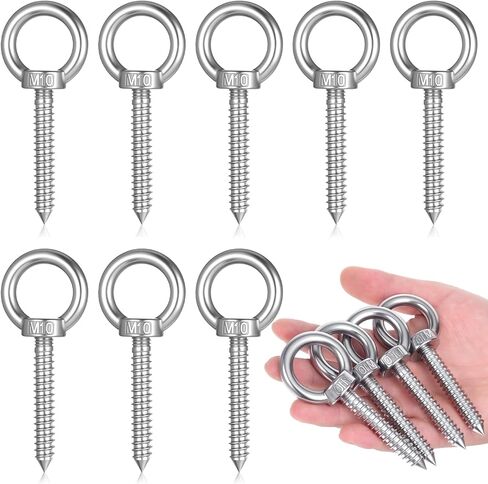 8Pcs 4 Inch Heavy Duty Eye Hooks M10 Self Tapping Eyelet Screw Eye Bolt Load Capacity 500LBS 304 Stainless Steel Eyes Hooks Screw in Heavy Duty for Hammock Stand, Yoga, Swing Chair in Saudi Arabia