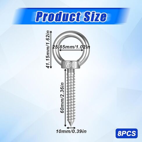 8Pcs 4 Inch Heavy Duty Eye Hooks M10 Self Tapping Eyelet Screw Eye Bolt Load Capacity 500LBS 304 Stainless Steel Eyes Hooks Screw in Heavy Duty for Hammock Stand, Yoga, Swing Chair in Saudi Arabia