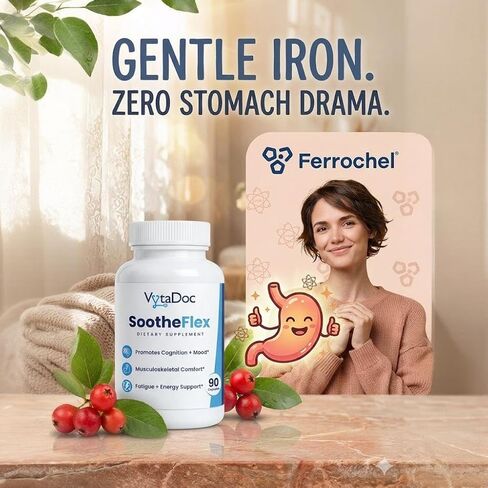 SootheFlex Joint, Energy & Mood Support for Women | Turmeric 900mg, Ferrochel® Iron, Magnesium Malate, Vitamin D3, Ginger, Selenium | 90 Capsules | Gentle Iron — Easy on Digestion in Saudi Arabia