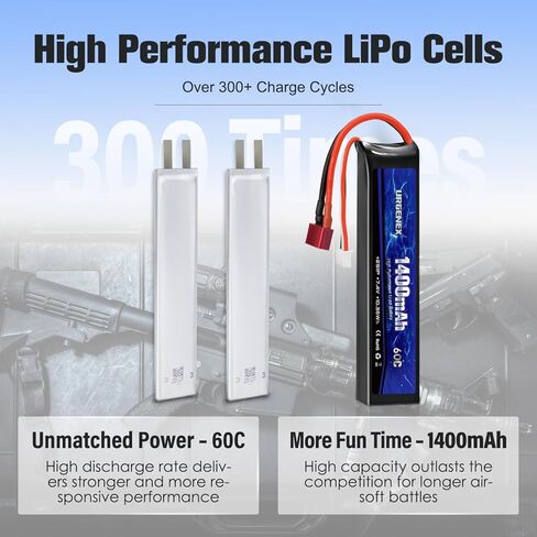 URGENEX Airsoft Battery 7.4V 1400mAh 60C High Discharge Rate Lipo Battery Pack with Dean-Style T Plug Rechargeable 2S Lipos for Airsoft Model Guns in Saudi Arabia