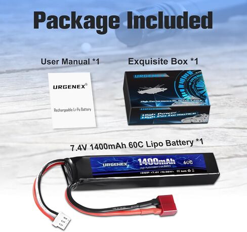 URGENEX Airsoft Battery 7.4V 1400mAh 60C High Discharge Rate Lipo Battery Pack with Dean-Style T Plug Rechargeable 2S Lipos for Airsoft Model Guns in Saudi Arabia