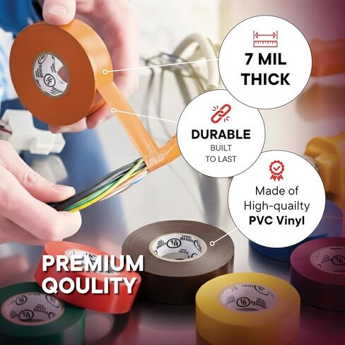 Colored Electrical Tape 3/4 in x 66 Ft, Waterproof, Flame Heat & Weather Resistant, Pack of 10 in Kuwait