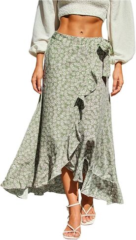 Oyoangle Women's Floral Print Chiperts Highs High Cherced Tie Side Skirt Flowy Long in Saudi Arabia