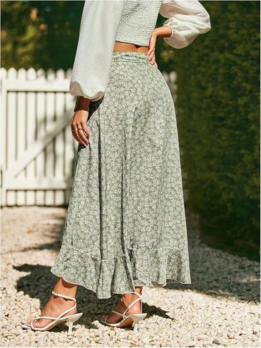 Oyoangle Women's Floral Print Chiperts Highs High Cherced Tie Side Skirt Flowy Long in Saudi Arabia