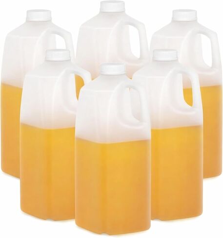 (6 عبوات) زجاجات عصير بلاستيكية، 64 أونصة HDPE، مع أغطية لولبية بيضاء واضحة للتلاعب، زجاجات عصير - مثالية للعصائر والحليب والعصائر والنزهات وحتى إعداد الوجبات in Kuwait