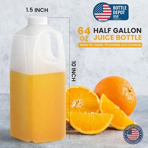 (6 عبوات) زجاجات عصير بلاستيكية، 64 أونصة HDPE، مع أغطية لولبية بيضاء واضحة للتلاعب، زجاجات عصير - مثالية للعصائر والحليب والعصائر والنزهات وحتى إعداد الوجبات in Kuwait