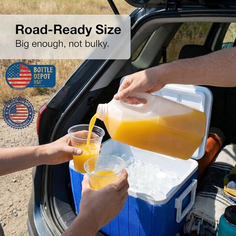 (6 عبوات) زجاجات عصير بلاستيكية، 64 أونصة HDPE، مع أغطية لولبية بيضاء واضحة للتلاعب، زجاجات عصير - مثالية للعصائر والحليب والعصائر والنزهات وحتى إعداد الوجبات in Kuwait