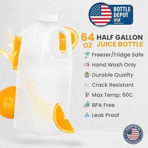 (6 عبوات) زجاجات عصير بلاستيكية، 64 أونصة HDPE، مع أغطية لولبية بيضاء واضحة للتلاعب، زجاجات عصير - مثالية للعصائر والحليب والعصائر والنزهات وحتى إعداد الوجبات in Kuwait