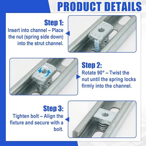 100 Pcs Strut Channel Nuts 5/16"-18 with Standard Spring, Zinc Plated Nuts for Electrical Conduit HVAC Solar Panel Mounting in Kuwait